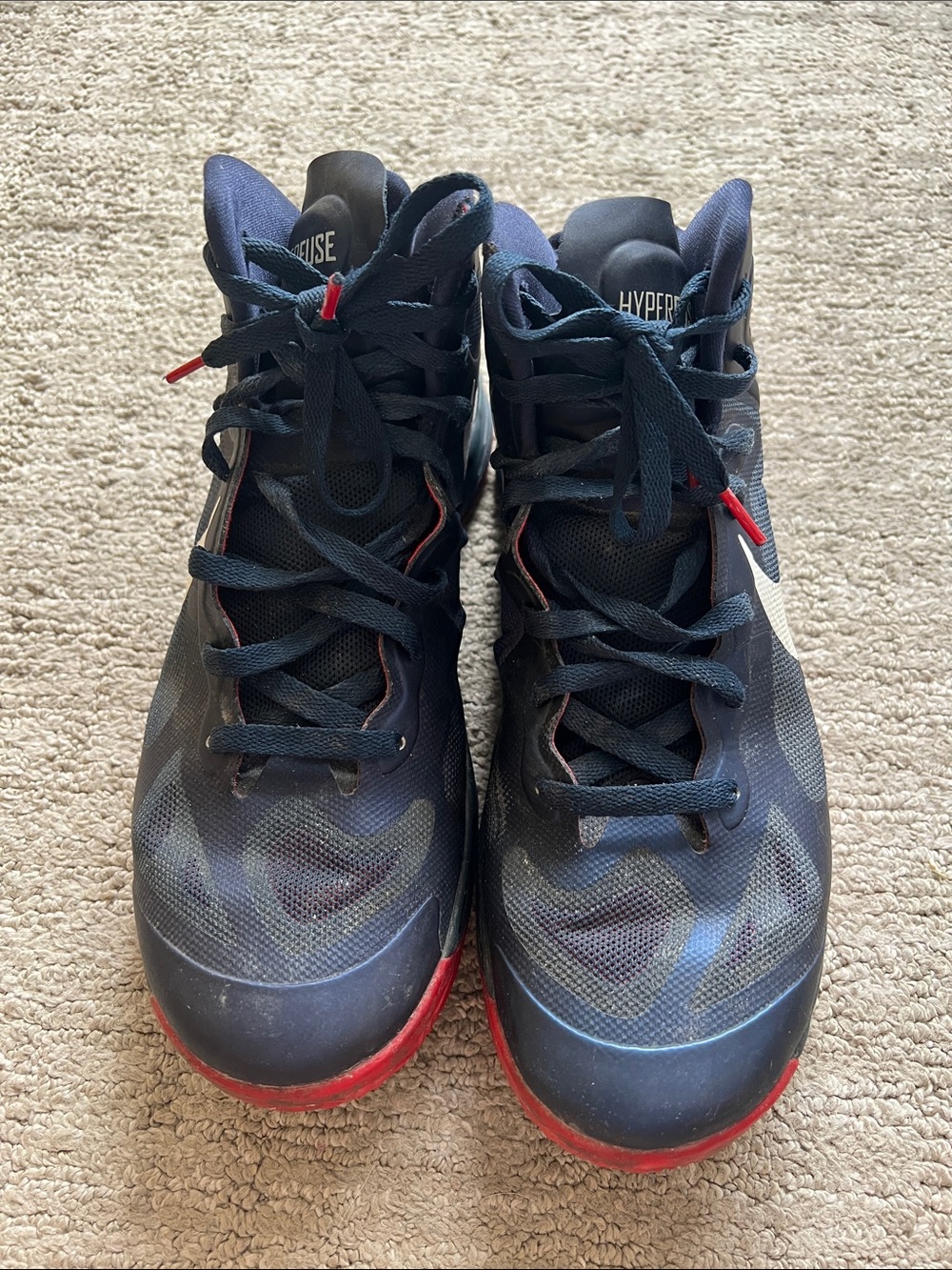 Nike Hyperfuse Men's Athletic Basketball Shoes - Blue with Red Accents